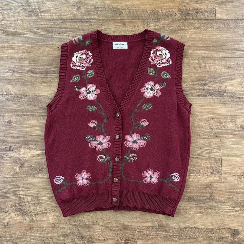 Floral Embroidered Burgundy Sweater Vest